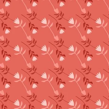 Seamless pattern with stylized flower silhouettes. Soft coral palette. Simple 스톡 일러스트
