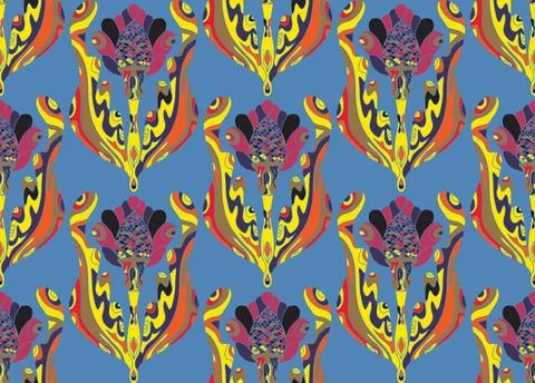 Seamless pattern with stylized flowers and leaves in folk art style. Vintage  Stock Illustration