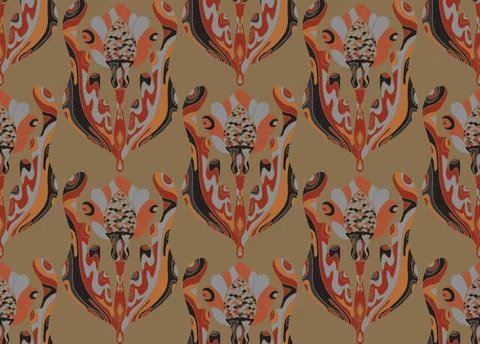 Seamless pattern with stylized flowers and leaves in folk art style. Vintage  Stock Illustration