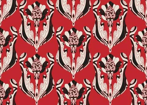 Seamless pattern with stylized flowers and leaves in folk art style. Vintage  Stock Illustration