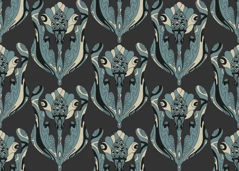 Seamless pattern with stylized flowers and leaves in folk art style. Vintage  Stock-Illustration