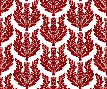 Seamless pattern with stylized flowers and leaves in folk art style. Vintage  Stock Illustration