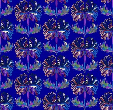 Seamless pattern with stylized flowers and leaves in folk art style. Vintage  库存插图