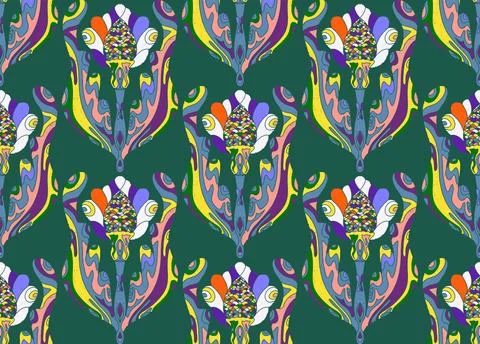 Seamless pattern with stylized flowers and leaves in folk art style. Vintage  Stock Illustration