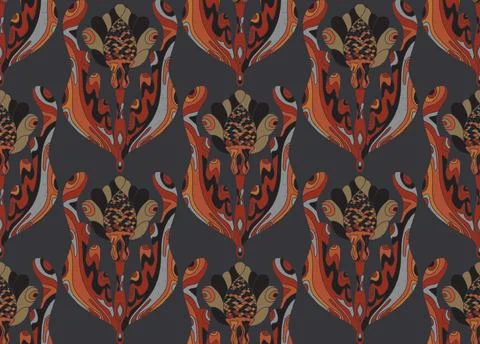 Seamless pattern with stylized flowers and leaves in folk art style. Vintage  Illustrazione stock