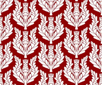 Seamless pattern with stylized flowers and leaves in folk art style. Vintage  Stock Illustration