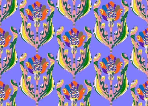 Seamless pattern with stylized flowers and leaves in folk art style. Vintage  Stock Illustration