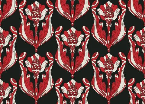 Seamless pattern with stylized flowers and leaves in folk art style. Vintage  Stockillustratie