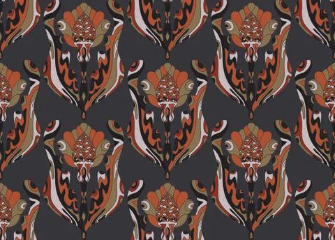 Seamless pattern with stylized flowers and leaves in folk art style. Vintage  Stock Illustration