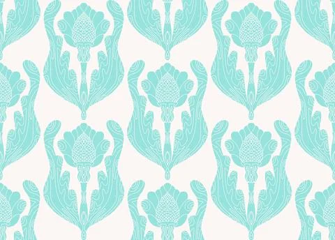 Seamless pattern with stylized flowers and leaves in folk art style. Vintage  Stock Illustration