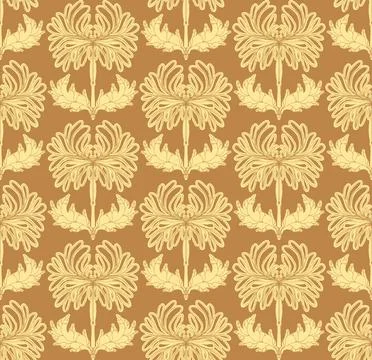 Seamless pattern with stylized flowers and leaves in folk art style. Vintage  Stock Illustration