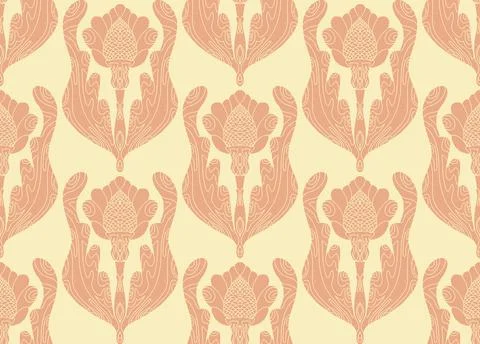 Seamless pattern with stylized flowers and leaves in folk art style. Vintage  Stock Illustration