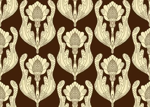 Seamless pattern with stylized flowers and leaves in folk art style. Vintage  Stock Illustration