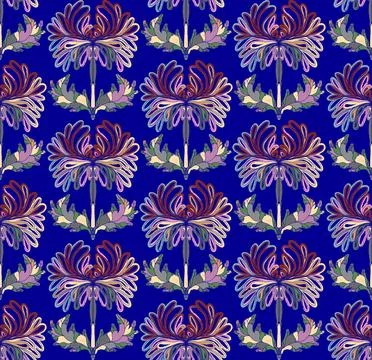 Seamless pattern with stylized flowers and leaves in folk art style. Vintage  Stock Illustration