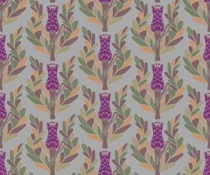 Seamless pattern with stylized flowers and leaves in folk art style. Vintage  イラスト素材