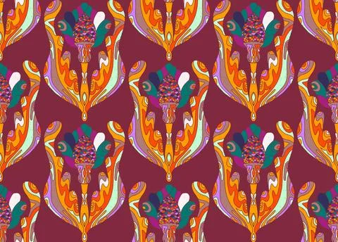 Seamless pattern with stylized flowers and leaves in folk art style. Vintage  Stock Illustration