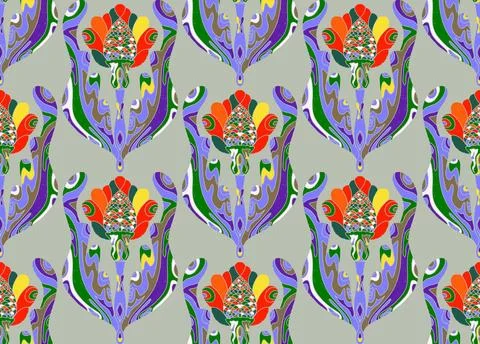 Seamless pattern with stylized flowers and leaves in folk art style. Vintage  Stock Illustration