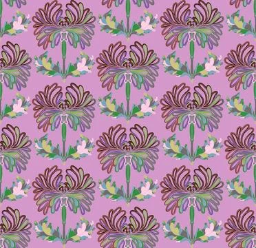 Seamless pattern with stylized flowers and leaves in folk art style. Vintage  Stock Illustration