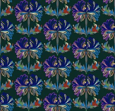 Seamless pattern with stylized flowers and leaves in folk art style. Vintage  库存插图