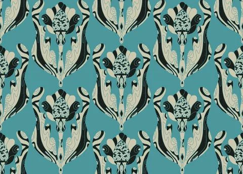 Seamless pattern with stylized flowers and leaves in folk art style. Vintage  库存插图