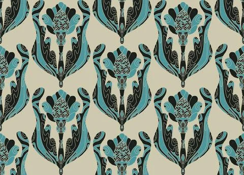 Seamless pattern with stylized flowers and leaves in folk art style. Vintage  Stock Illustration