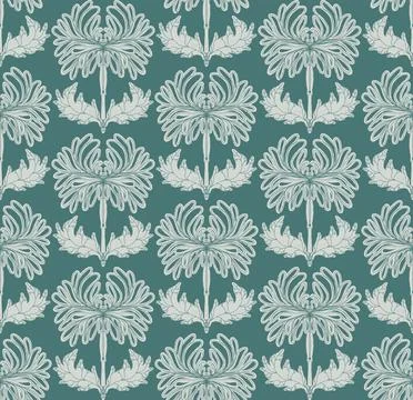 Seamless pattern with stylized flowers and leaves in folk art style. Vintage  Stock Illustration