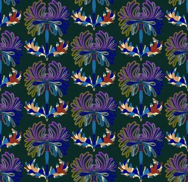 Seamless pattern with stylized flowers and leaves in folk art style. Vintage  Stock Illustration