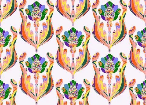 Seamless pattern with stylized flowers and leaves in folk art style. Vintage  Stock Illustration