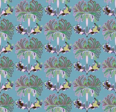 Seamless pattern with stylized flowers and leaves in folk art style. Vintage  Stock Illustration