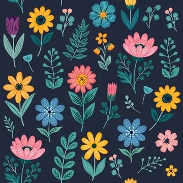 Seamless pattern with stylized flowers. Stock Illustration