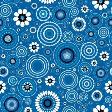 Seamless pattern with stylized flowers over blue background Stock Illustration