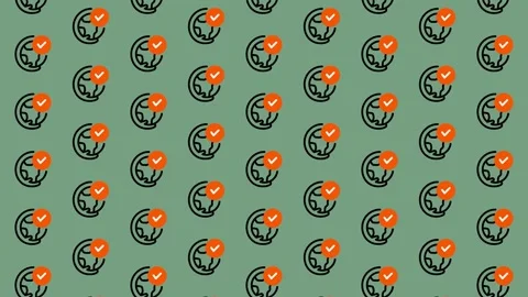 Seamless Pattern of a Stylized Globe with a Checkmark Icon. Video stock 325385460