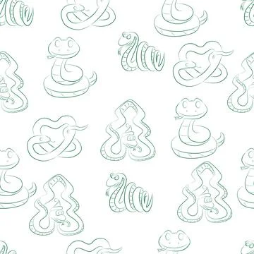 Seamless pattern of stylized green contour snakes Illustrazione stock