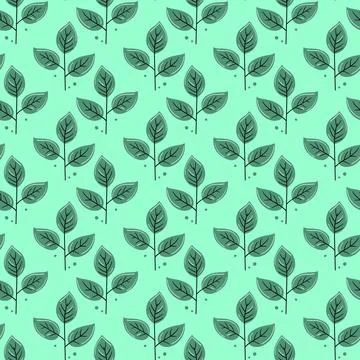 Seamless pattern of stylized green leaves on a mint background.  Perfect for  스톡 일러스트