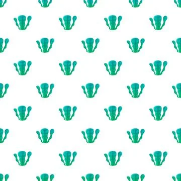 Seamless pattern with stylized green underwater seaweed plants Stock Illustration