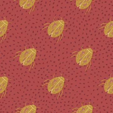 Seamless pattern with stylized hand drawn bugs silhouettes. Ocher insect orna Illustrazione stock