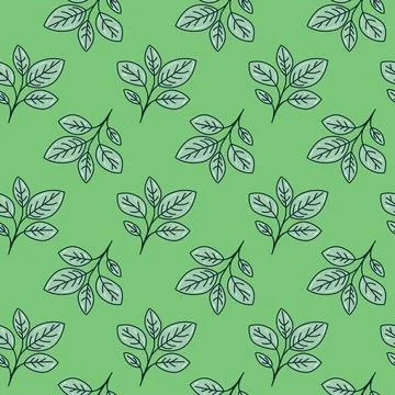 Seamless pattern of stylized leaves on a pastel green background.  Perfect fo Stock Illustration