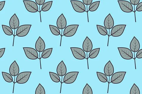 Seamless pattern of stylized leaves on a pastel blue background. Simple, mi.. Stock Illustration