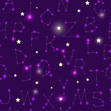 Seamless pattern with stylized letters like starry constellations. Vector Stock Illustration