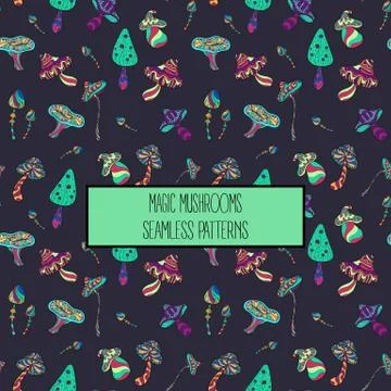 Seamless pattern of stylized magic mushrooms Stock Illustration