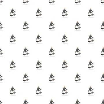 Seamless pattern with stylized men skateboarding and jumping Stock Illustration
