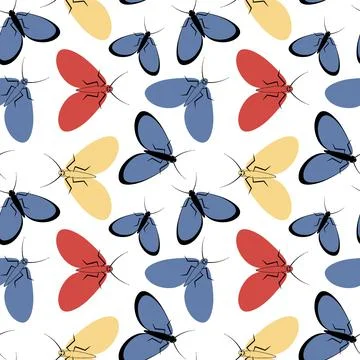 Seamless pattern - stylized moths - graphics. Summer, insects, unbearable eas Stock Illustration