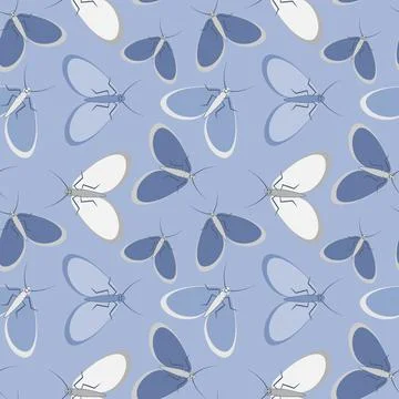 Seamless pattern - stylized moths - graphics. Summer, insects, unbearable eas Stock Illustration