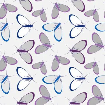 Seamless pattern - stylized moths - graphics. Summer, insects, unbearable eas Illustrazione stock