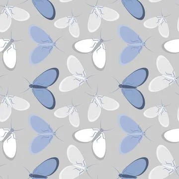 Seamless pattern - stylized moths - graphics. Summer, insects, unbearable eas Stock Illustration