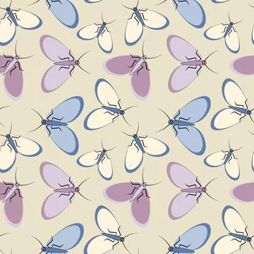 Seamless pattern - stylized moths - graphics. Summer, insects, unbearable eas Stockillustratie