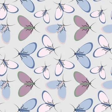 Seamless pattern - stylized moths - graphics. Summer, insects, unbearable eas Stockillustratie