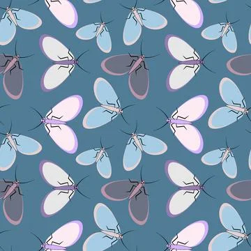 Seamless pattern - stylized moths - graphics. Summer, insects, unbearable eas Stock Illustration