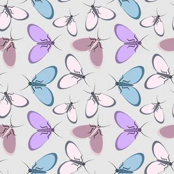 Seamless pattern - stylized moths - graphics. Summer, insects, unbearable eas Stock Illustration