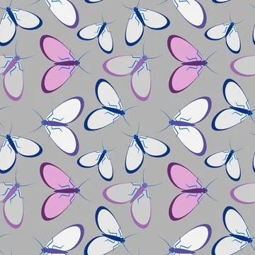 Seamless pattern - stylized moths - graphics. Summer, insects, unbearable eas Stock Illustration